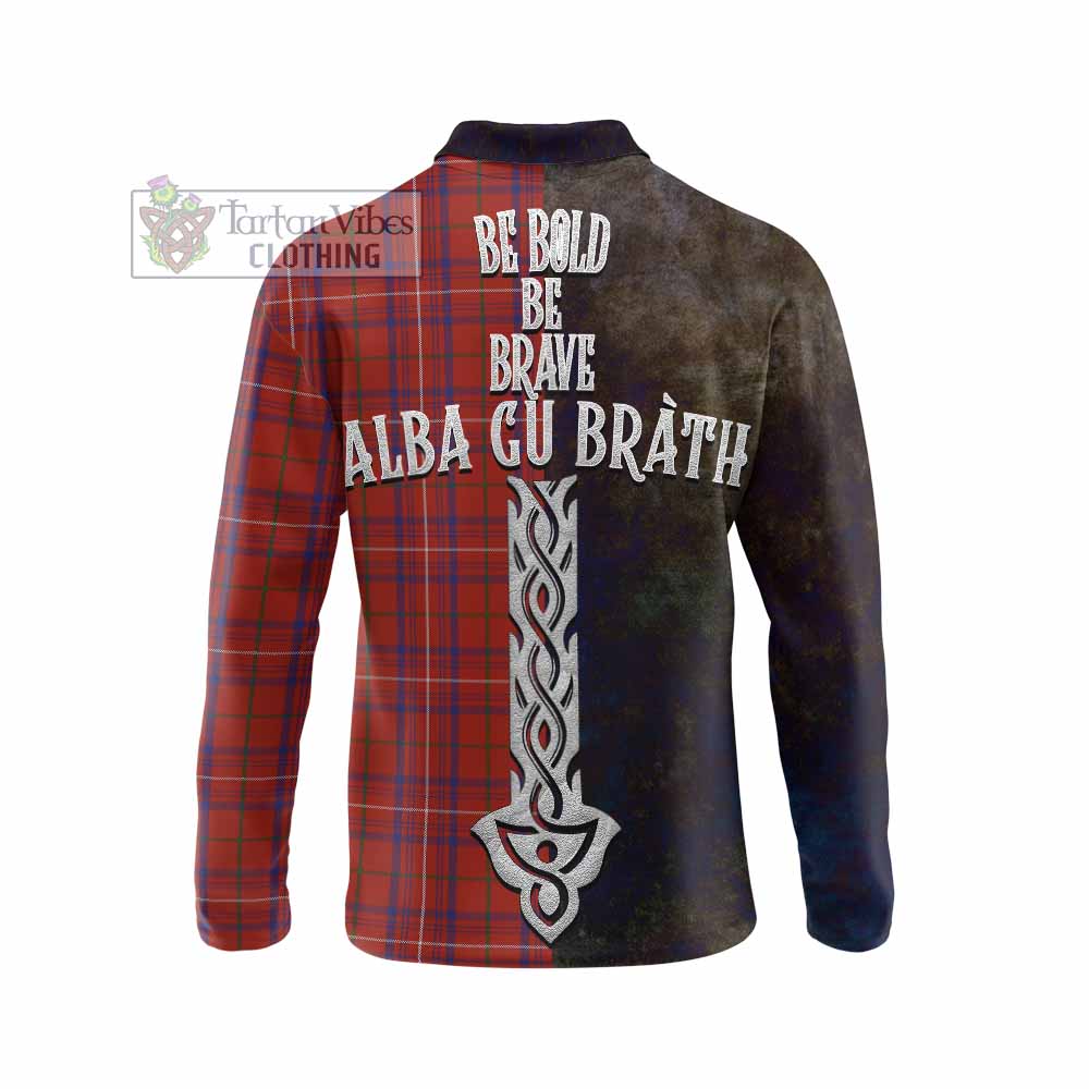 Tartan Vibes Clothing Rose Tartan Family Crest Long Sleeve Polo Shirt Alba Gu Brath Be Brave Lion Ancient Style