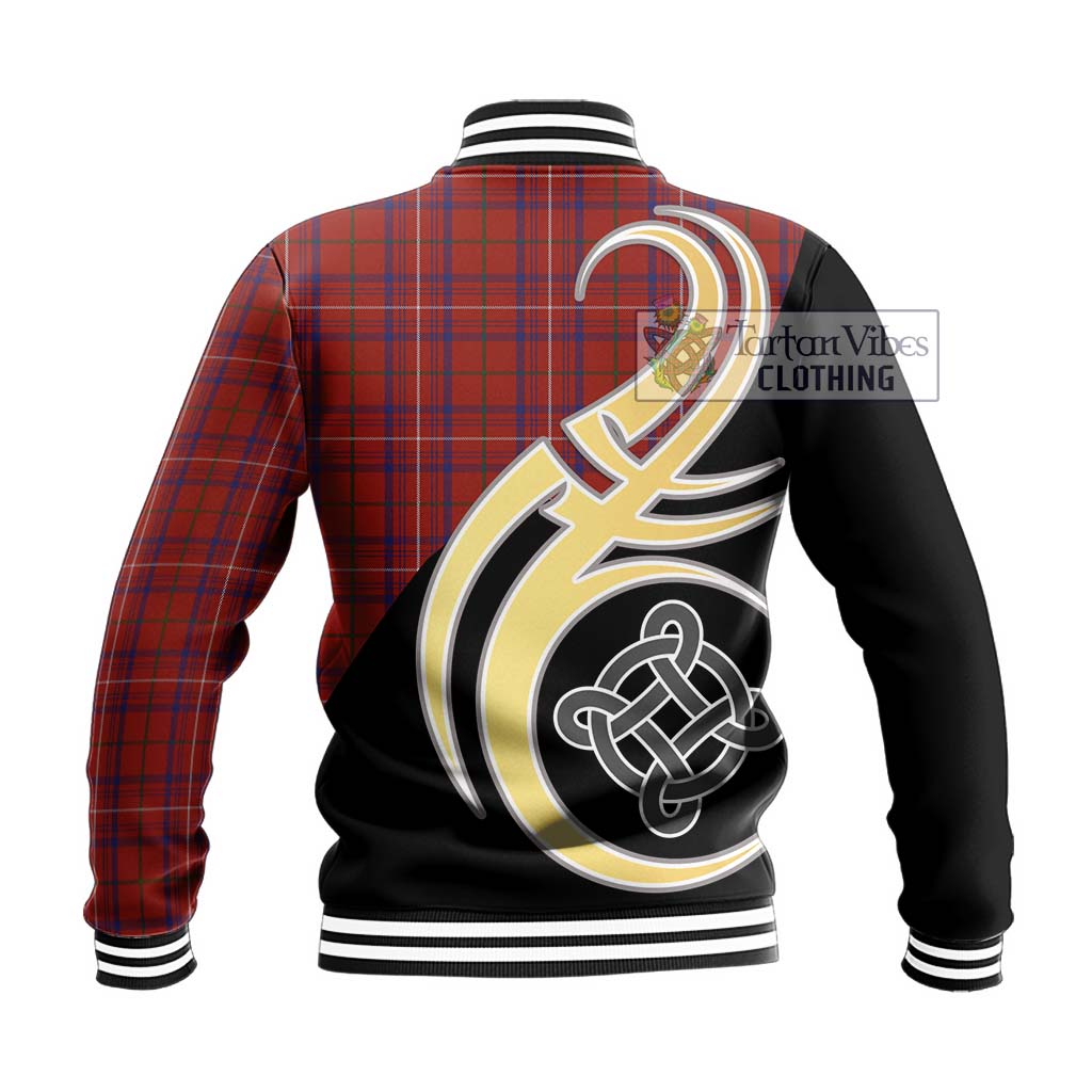Rose Tartan Baseball Jacket with Family Crest and Celtic Symbol Style - Tartan Vibes Clothing