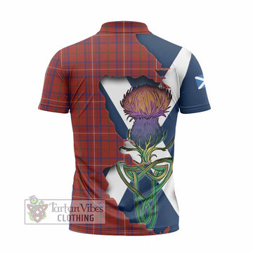 Rose Tartan Family Crest Zipper Polo Shirt Scottish Thistle Celtic Inspired