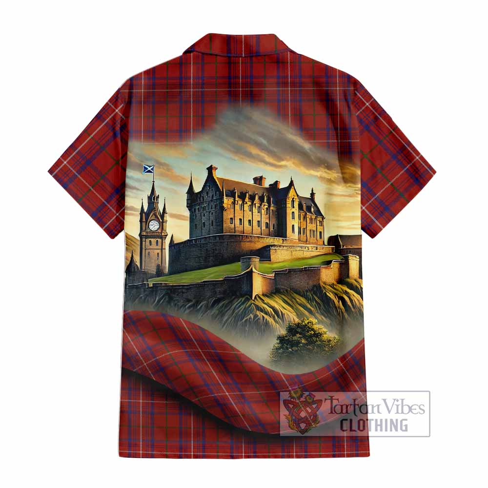 Tartan Vibes Clothing Rose Tartan Family Crest Short Sleeve Button Shirt with Scottish Ancient Castle Style