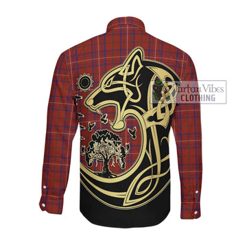 Rose Tartan Long Sleeve Button Shirt with Family Crest Celtic Wolf Style