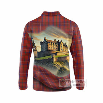 Rose Tartan Family Crest Long Sleeve Polo Shirt with Scottish Ancient Castle Style