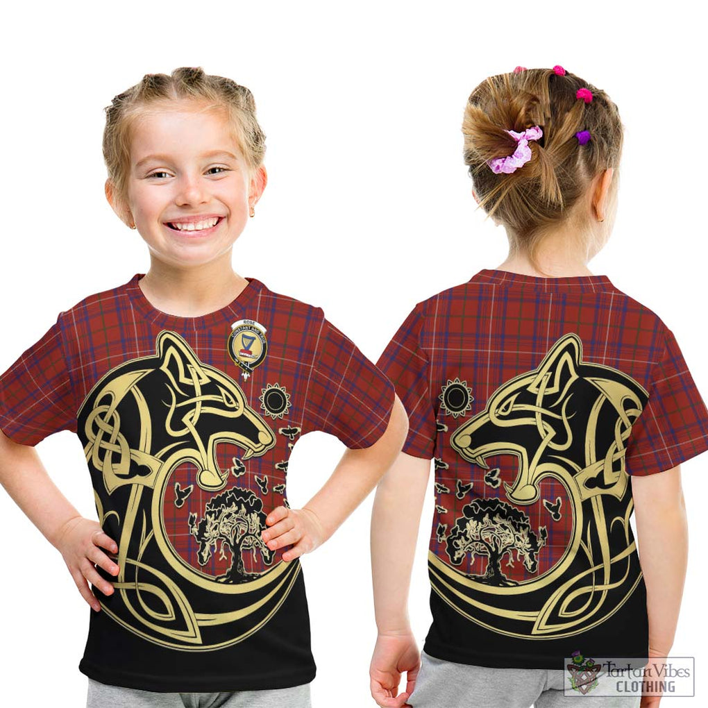 Rose Tartan Kid T-Shirt with Family Crest Celtic Wolf Style - Tartan Vibes Clothing