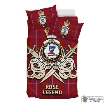 Rose Tartan Bedding Set with Clan Crest and the Golden Sword of Courageous Legacy