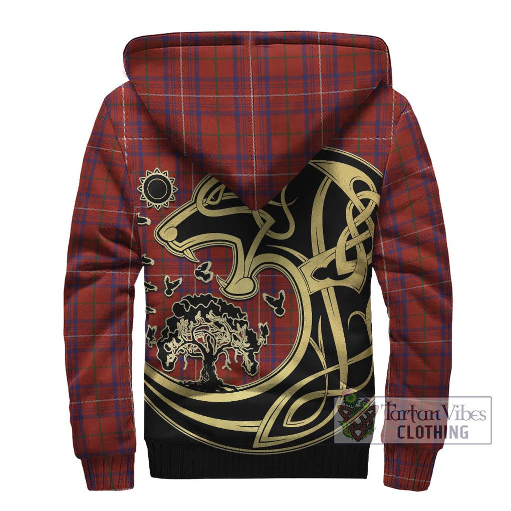 Rose Tartan Sherpa Hoodie with Family Crest Celtic Wolf Style - Tartan Vibes Clothing