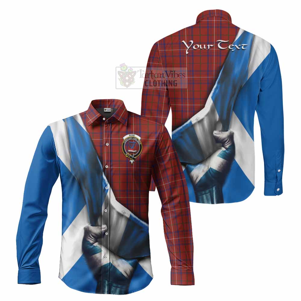 Rose Tartan Long Sleeve Button Shirt with Family Crest Scotland Patriotic Style - Tartan Vibes Clothing