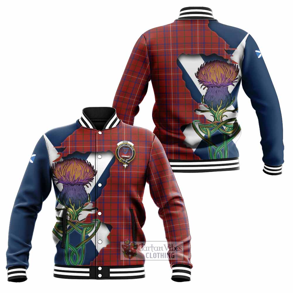 Tartan Vibes Clothing Rose Tartan Family Crest Baseball Jacket Scottish Thistle Celtic Inspired