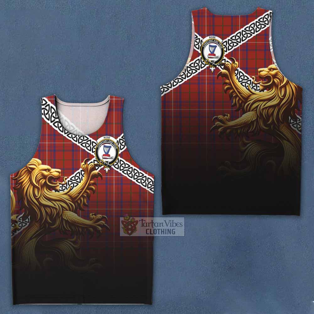 Tartan Vibes Clothing Rose Crest Tartan Men's Tank Top with Golden Lion Emblem Celtic Style