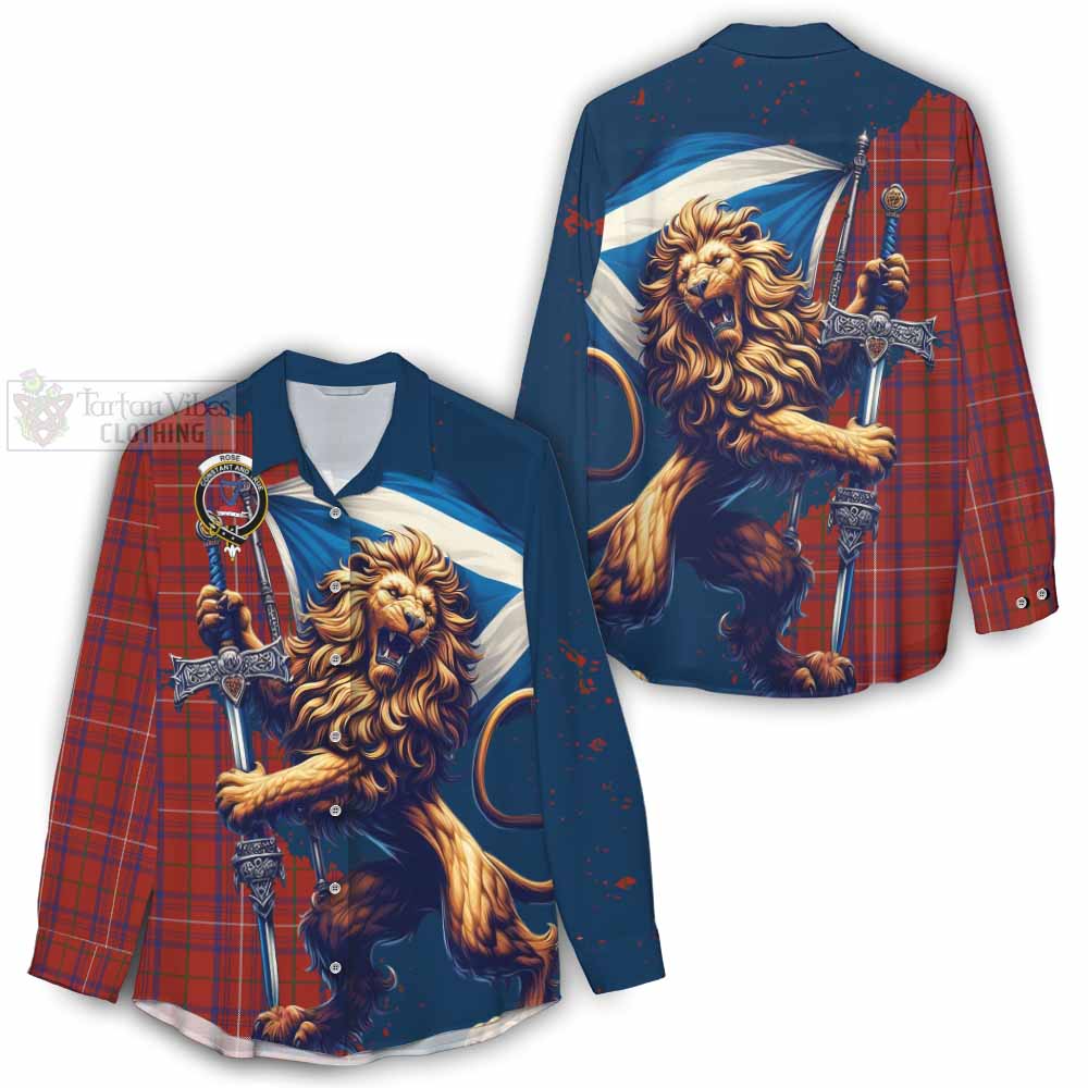 Tartan Vibes Clothing Rose Tartan Family Crest Women's Casual Shirt with Scottish Majestic Lion