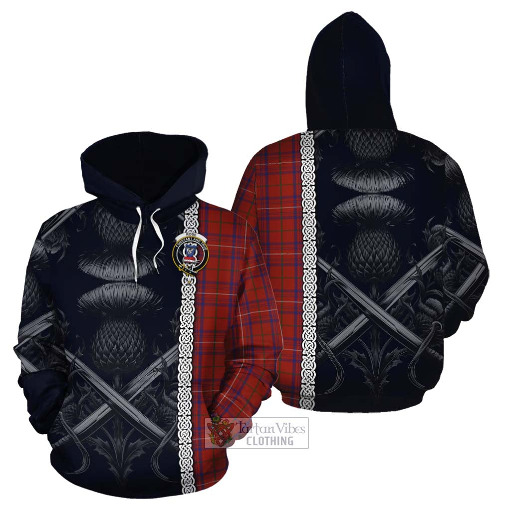 Tartan Vibes Clothing Rose Tartan Cotton Hoodie with Family Crest Cross Sword Thistle Celtic Vibes
