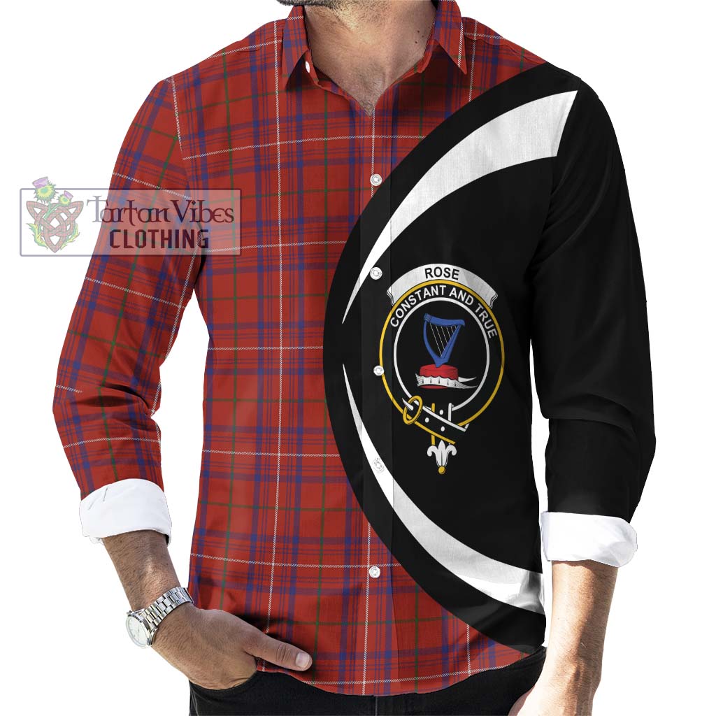 Rose Tartan Long Sleeve Button Up with Family Crest Circle Style - Tartan Vibes Clothing