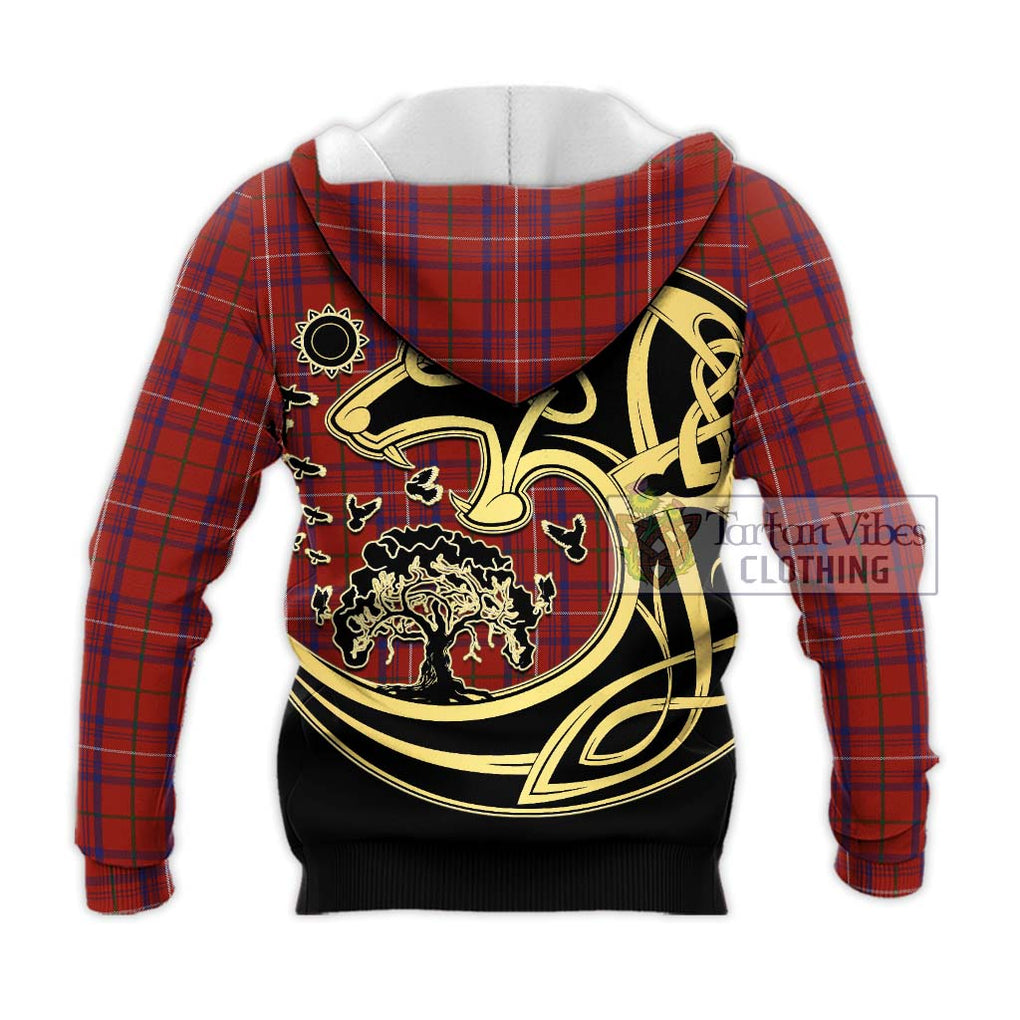 Rose Tartan Knitted Hoodie with Family Crest Celtic Wolf Style - Tartan Vibes Clothing