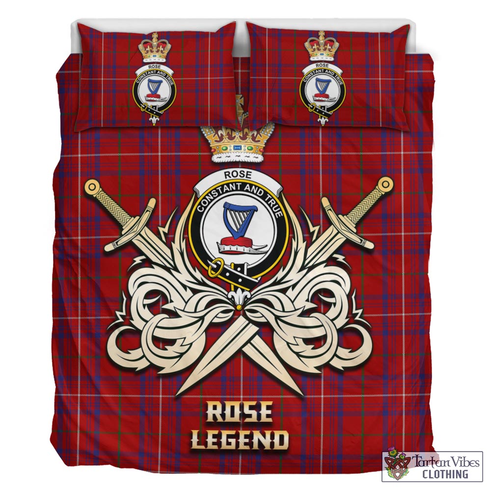 Tartan Vibes Clothing Rose Tartan Bedding Set with Clan Crest and the Golden Sword of Courageous Legacy