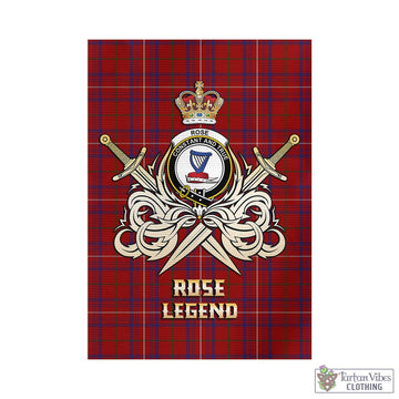 Rose Tartan Garden Flag with Clan Crest and the Golden Sword of Courageous Legacy