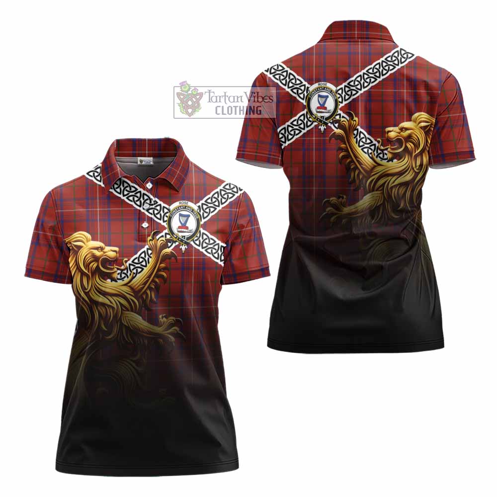 Tartan Vibes Clothing Rose Crest Tartan Women's Polo Shirt with Golden Lion Emblem Celtic Style