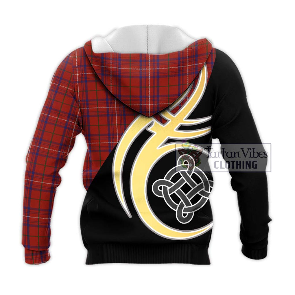 Rose Tartan Knitted Hoodie with Family Crest and Celtic Symbol Style - Tartan Vibes Clothing