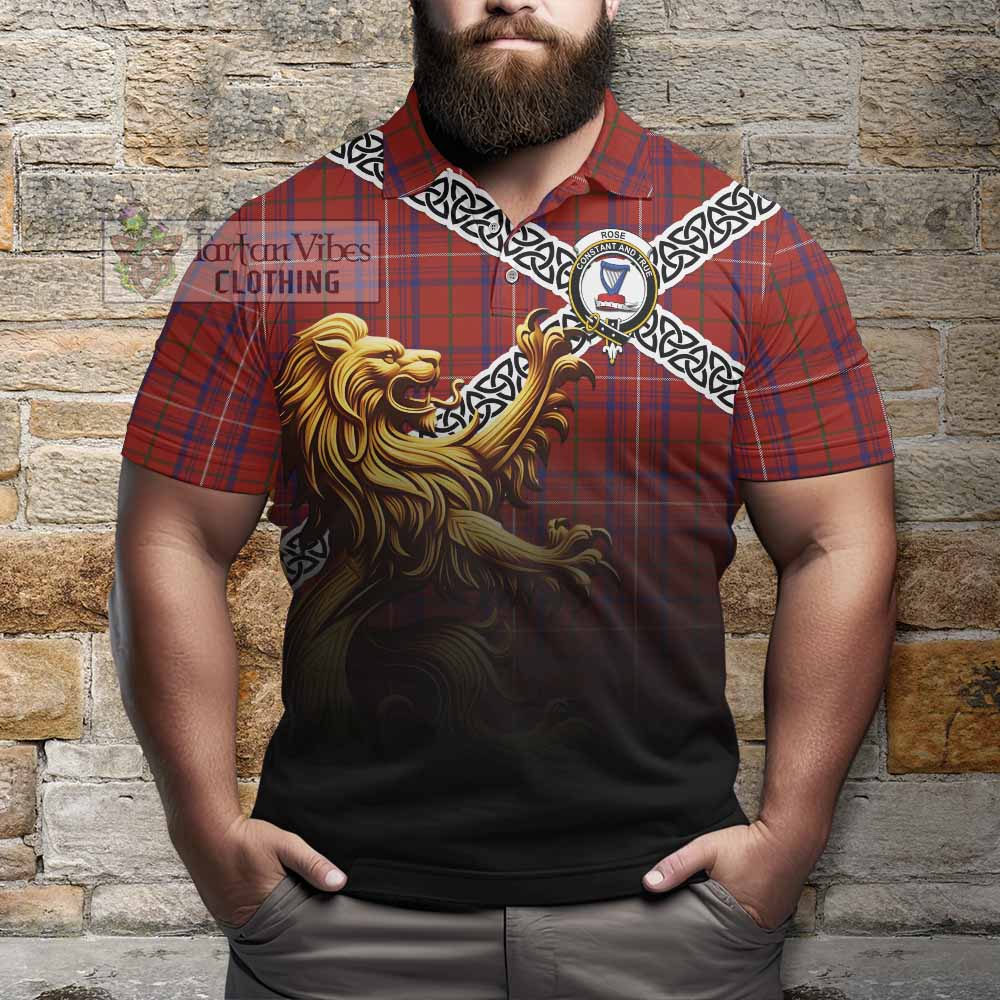 Tartan Vibes Clothing Rose Crest Tartan Polo Shirt with Golden Lion Emblem Celtic Style