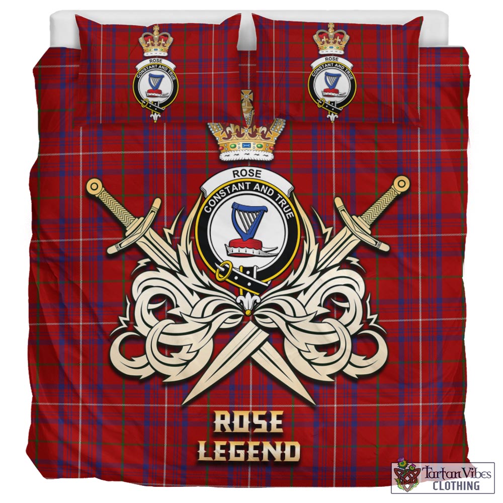 Tartan Vibes Clothing Rose Tartan Bedding Set with Clan Crest and the Golden Sword of Courageous Legacy