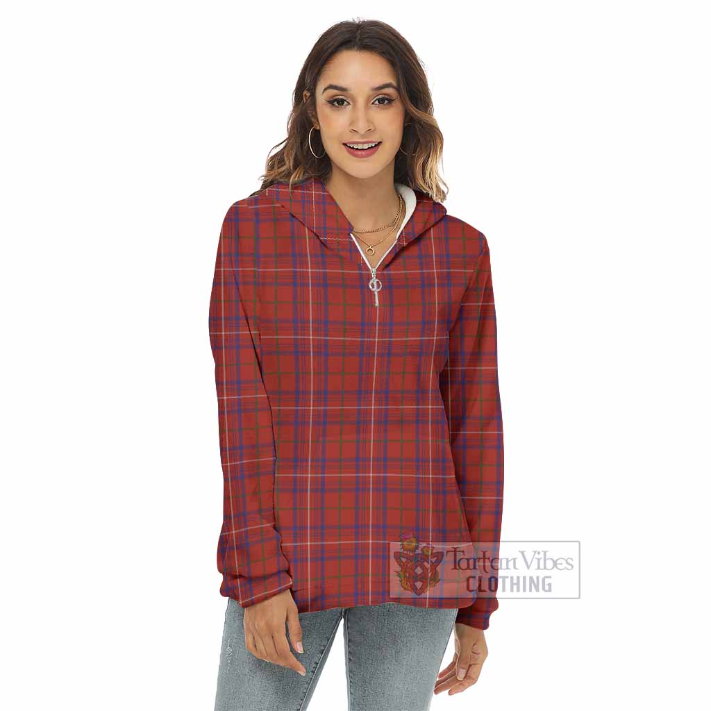 Tartan Vibes Clothing Rose Tartan Women's Borg  Half Zip Fleece Hoodie