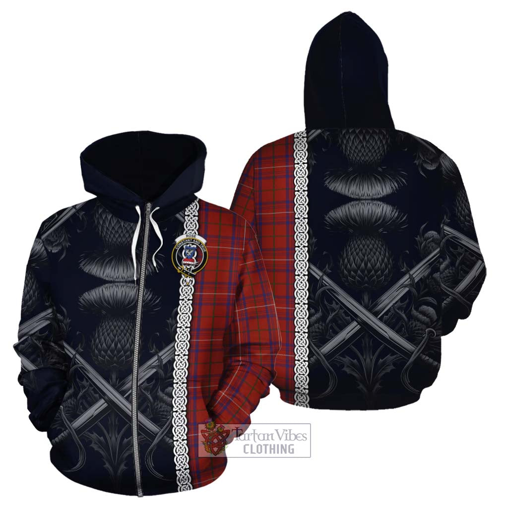 Tartan Vibes Clothing Rose Tartan Cotton Hoodie with Family Crest Cross Sword Thistle Celtic Vibes