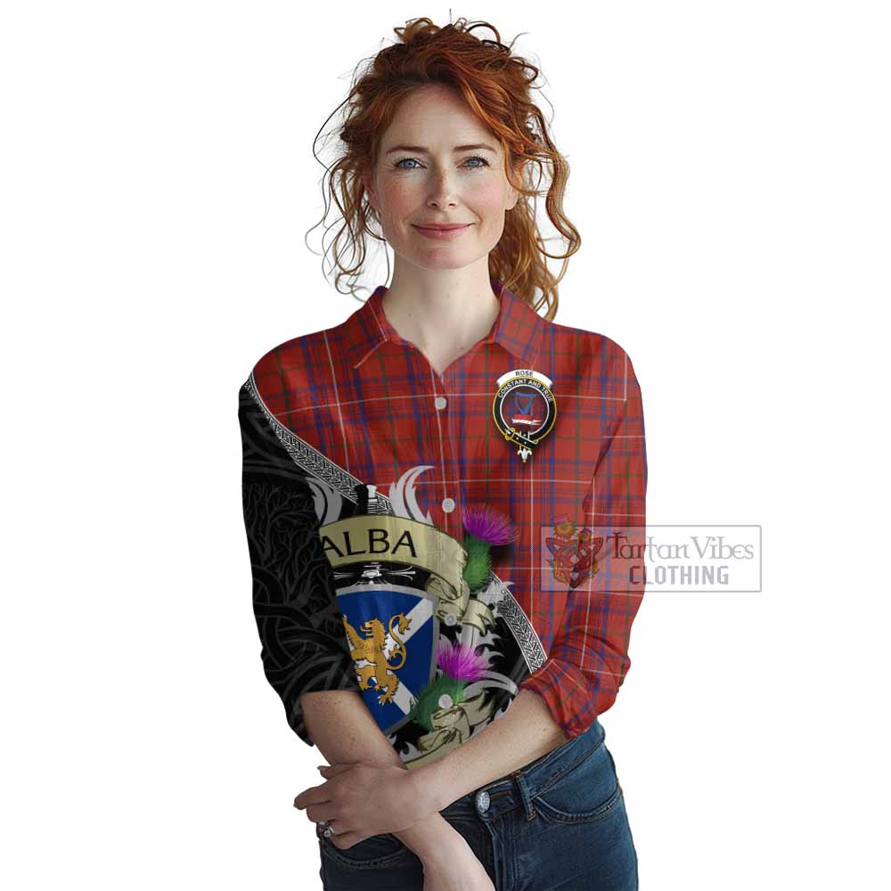 Tartan Vibes Clothing Rose Tartan Family Crest Women's Casual Shirt Lion Rampant Royal Thistle Shield Celtic Inspired