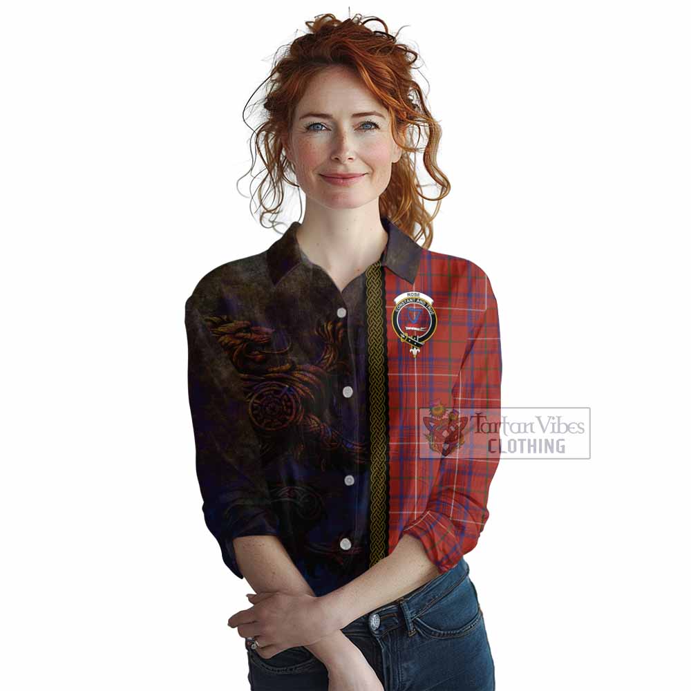 Tartan Vibes Clothing Rose Tartan Family Crest Women's Casual Shirt Alba Gu Brath Be Brave Lion Ancient Style