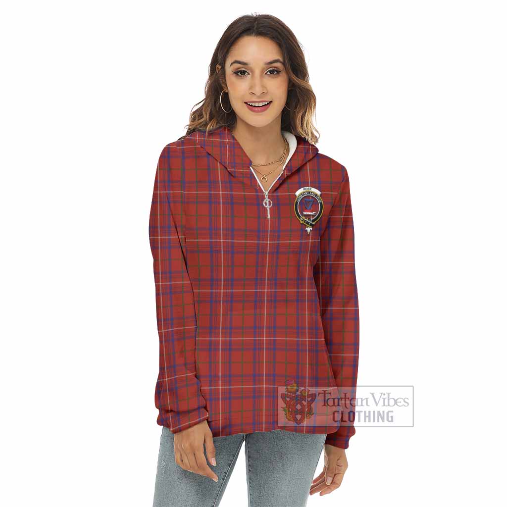 Tartan Vibes Clothing Rose Tartan Crest Women's Borg  Half Zip Fleece Hoodie