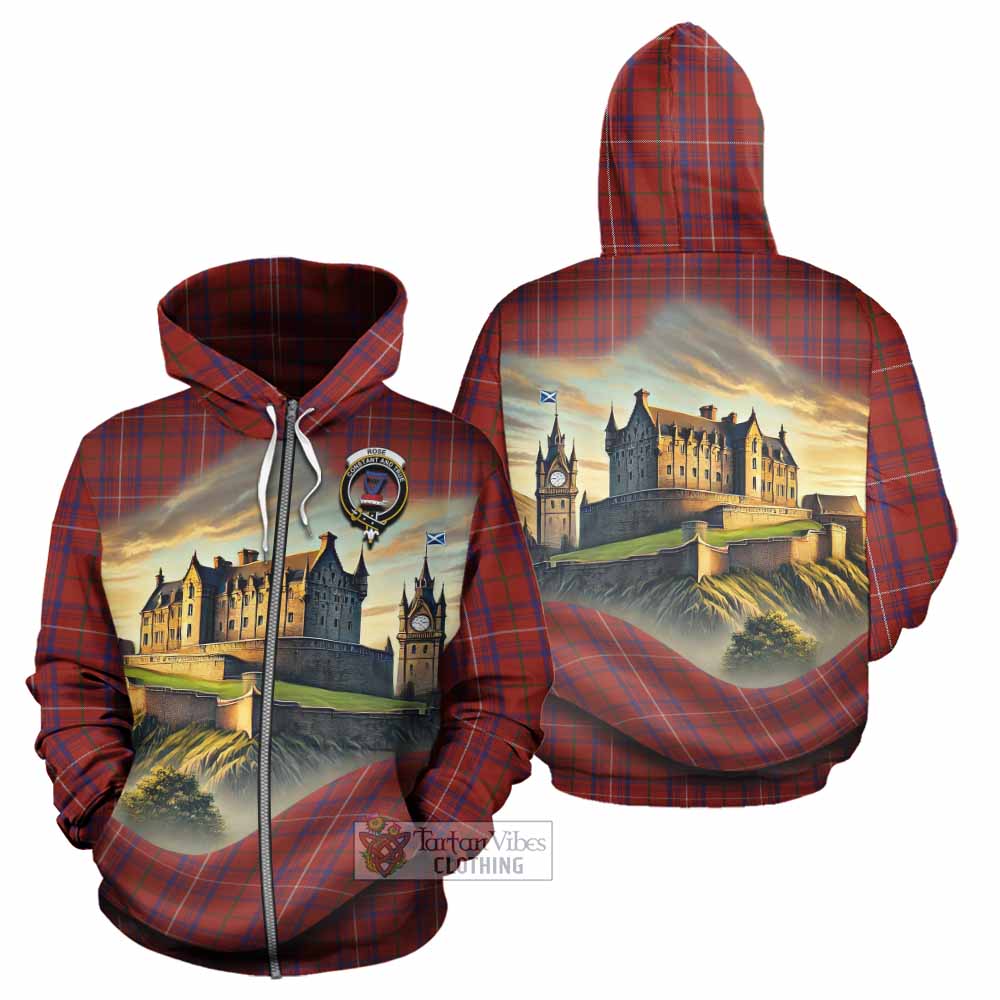 Tartan Vibes Clothing Rose Tartan Family Crest Hoodie with Scottish Ancient Castle Style