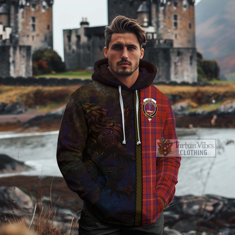 Tartan Vibes Clothing Rose Tartan Family Crest Cotton Hoodie Alba Gu Brath Be Brave Lion Ancient Style