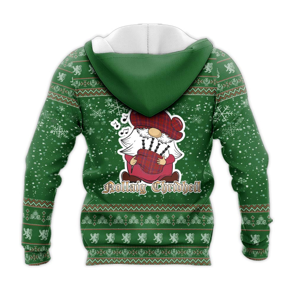 Rose Clan Christmas Knitted Hoodie with Funny Gnome Playing Bagpipes - Tartanvibesclothing