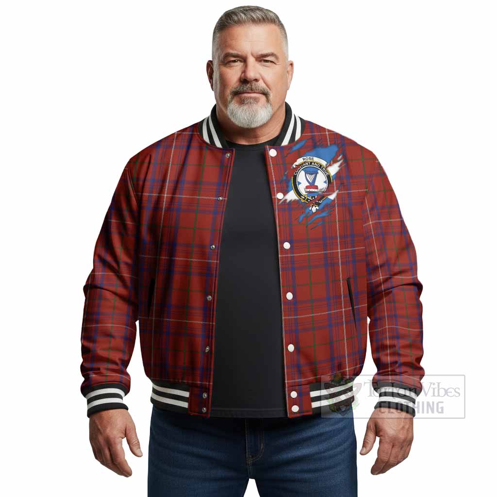 Rose Clan Crest In Me Tartan Baseball Jacket Scotland Flag Style