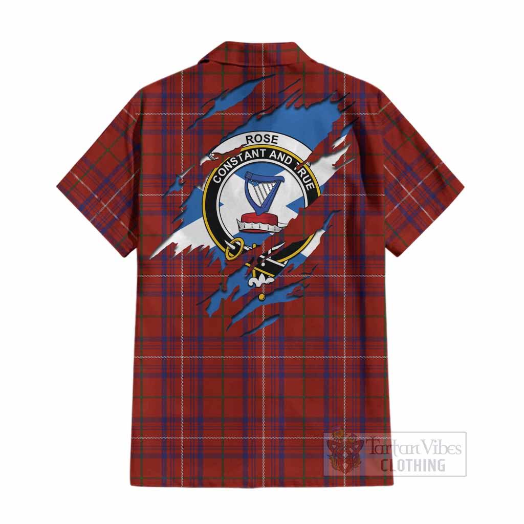 Rose Clan Crest In Me Tartan Cotton Hawaiian Shirt Scotland Flag Style