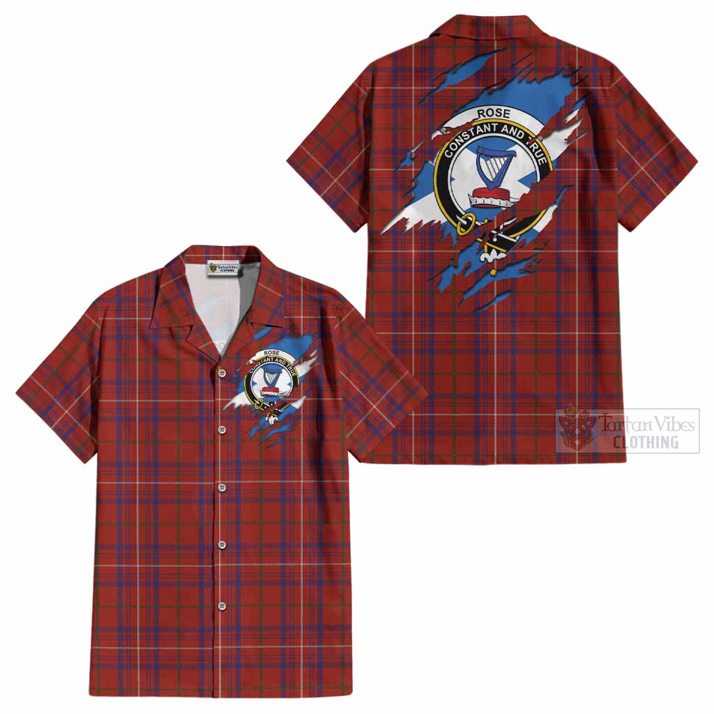 Rose Clan Crest In Me Tartan Cotton Hawaiian Shirt Scotland Flag Style