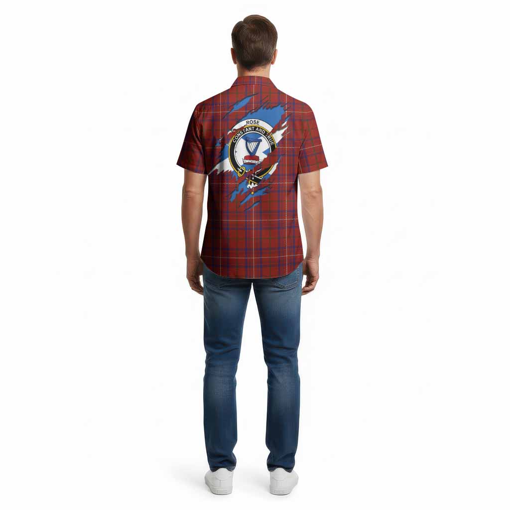 Rose Clan Crest In Me Tartan Cotton Hawaiian Shirt Scotland Flag Style