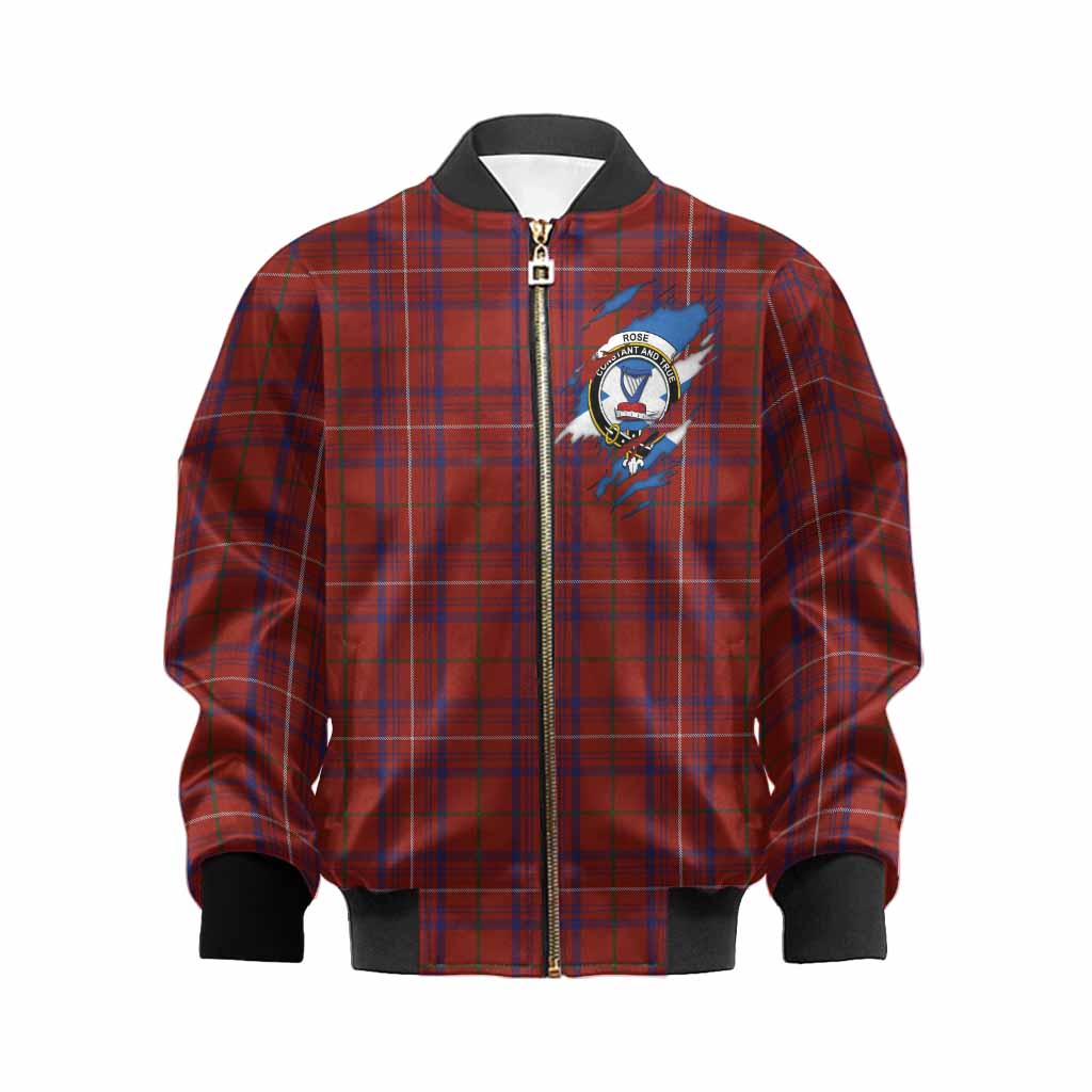 Rose Clan Crest In Me Tartan Kid Bomber Jacket Scotland Flag Style
