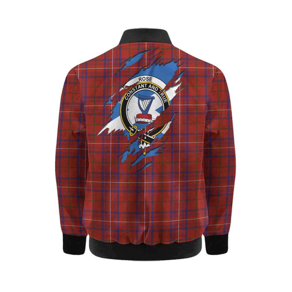 Rose Clan Crest In Me Tartan Kid Bomber Jacket Scotland Flag Style