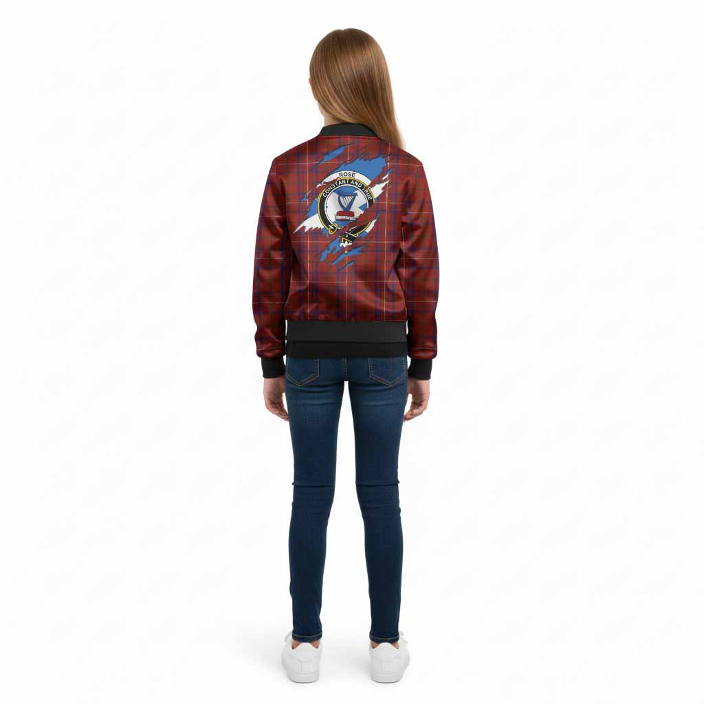 Rose Clan Crest In Me Tartan Kid Bomber Jacket Scotland Flag Style