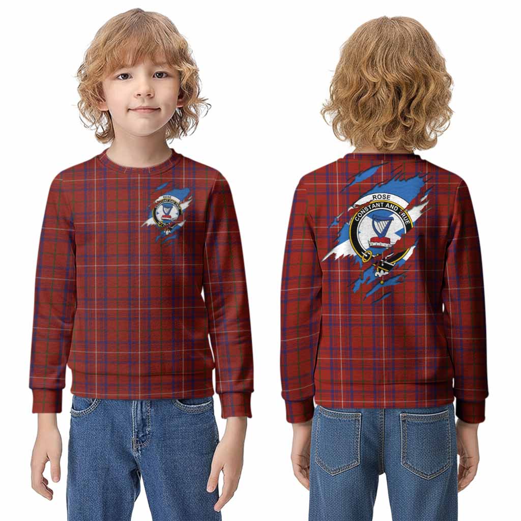 Rose Clan Crest In Me Tartan Kid Knitted Sweatshirt Scotland Flag Style