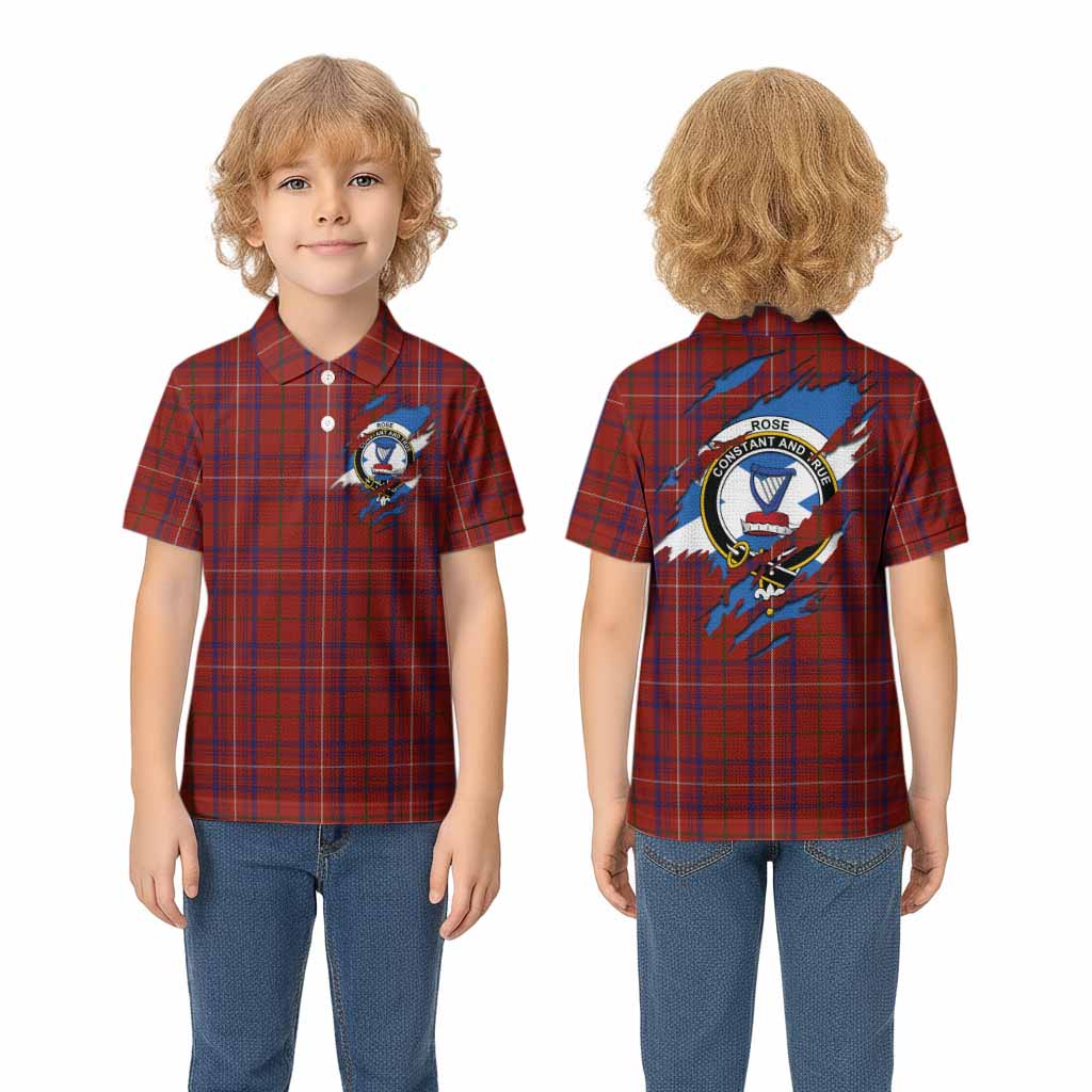 Rose Clan Crest In Me Tartan Kid Polo Shirt Scotland Flag Style