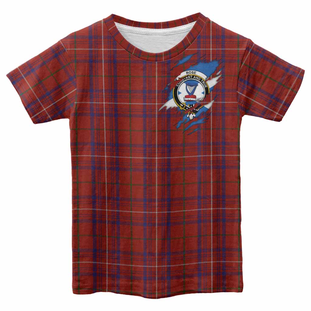 Rose Clan Crest In Me Tartan Kid T-shirt Scotland Flag Style