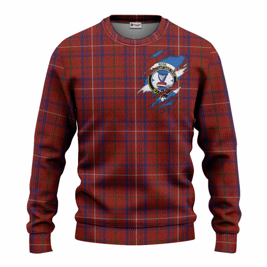 Rose Clan Crest In Me Tartan Knitted Sweater Scotland Flag Style