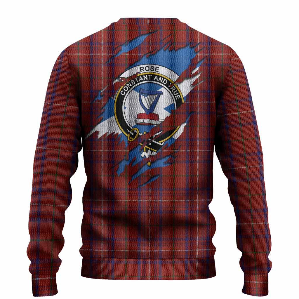 Rose Clan Crest In Me Tartan Knitted Sweater Scotland Flag Style
