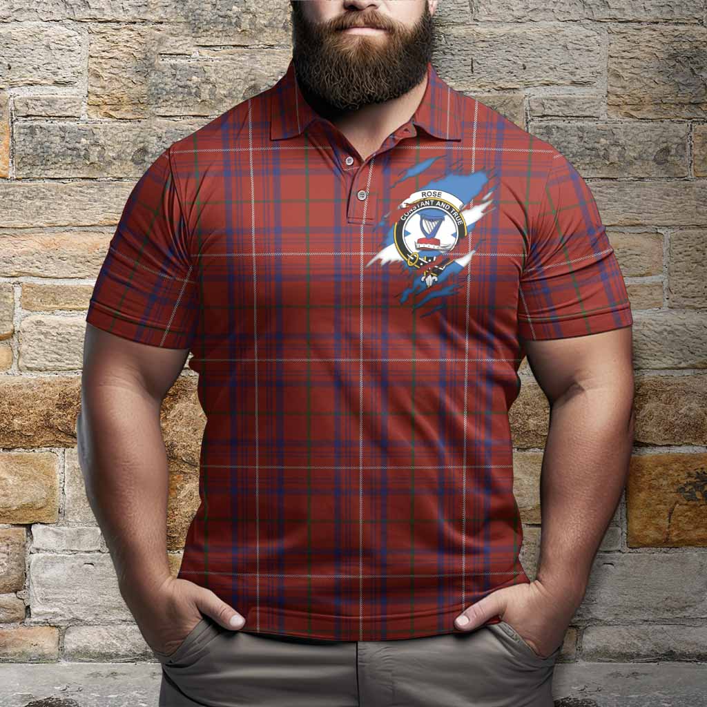 Rose Clan Crest In Me Tartan Polo Shirt Scotland Flag Style