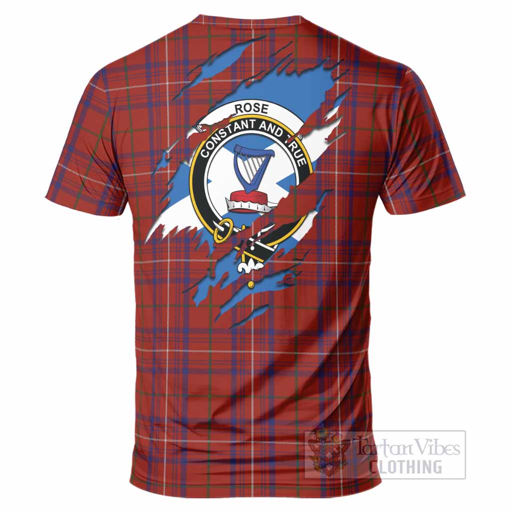 Rose Clan Crest In Me Tartan T-Shirt Scotland Flag Style