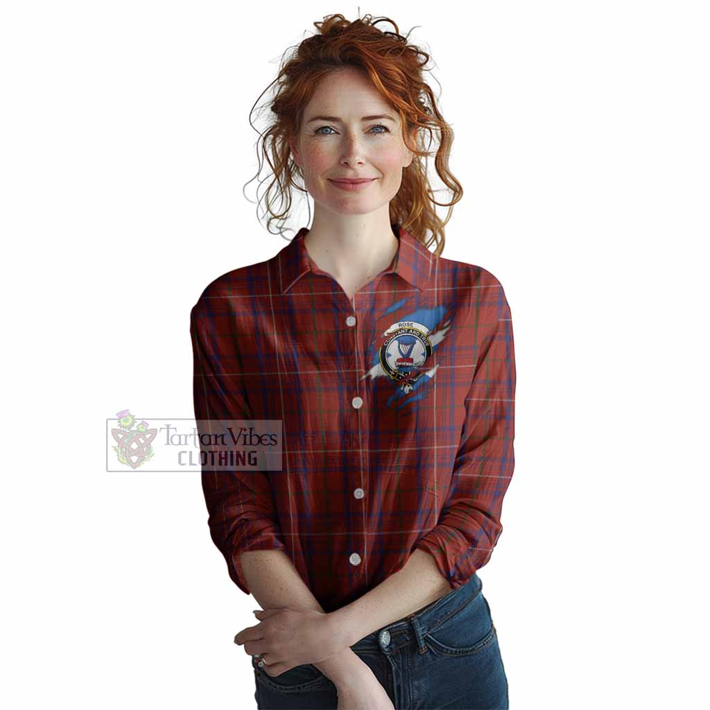 Rose Clan Crest In Me Tartan Women Casual Shirt Scotland Flag Style