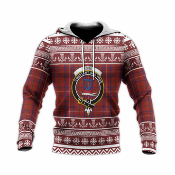 Rose Clan Tartan Christmas Knitted Hoodie with Family Crest