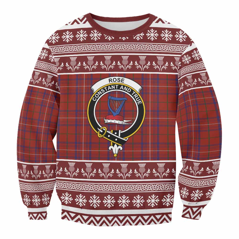 Rose Clan Tartan Christmas Sweatshirt with Family Crest - Tartan Vibes Clothing