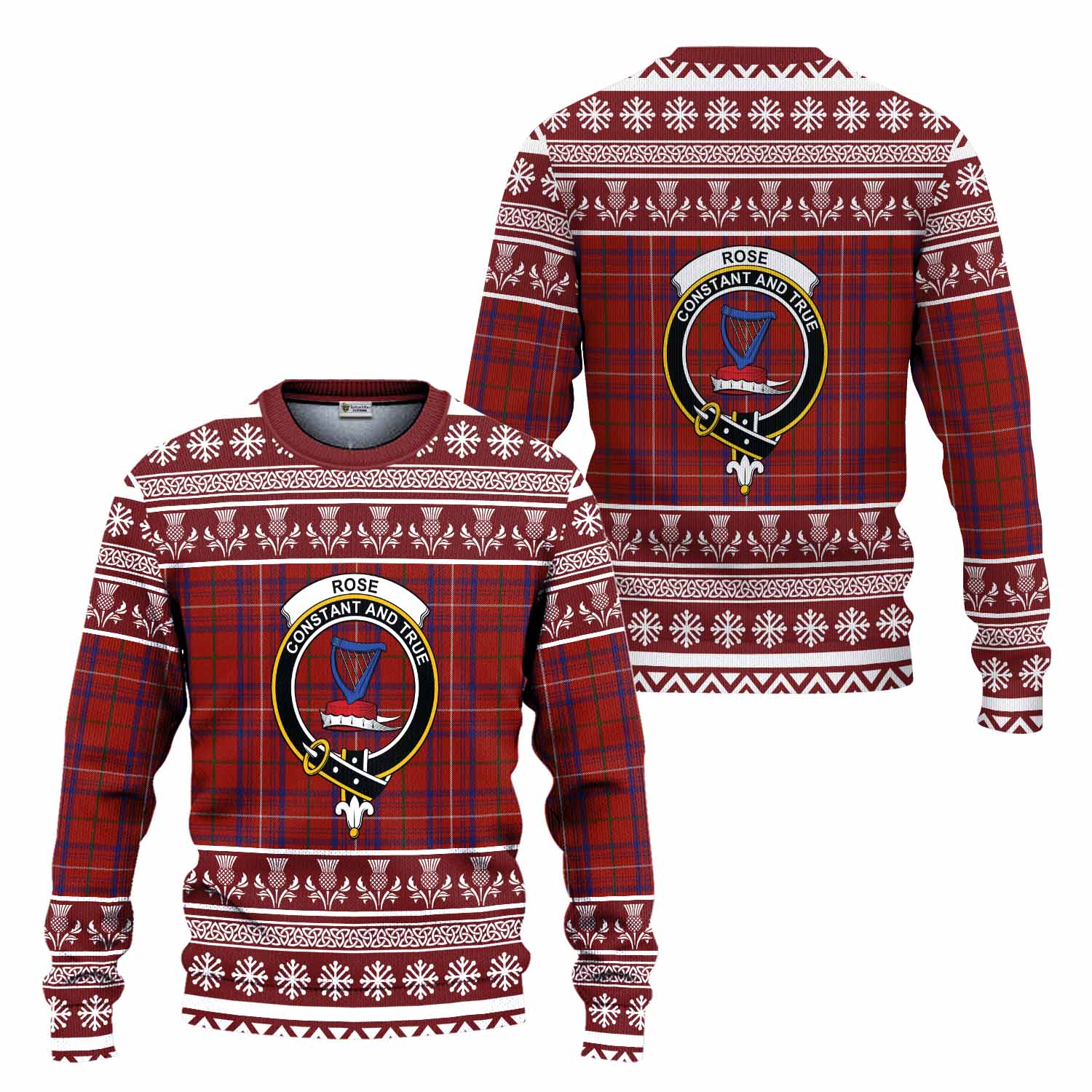 Rose Clan Tartan Christmas Ugly Sweater with Family Crest - Tartan Vibes Clothing