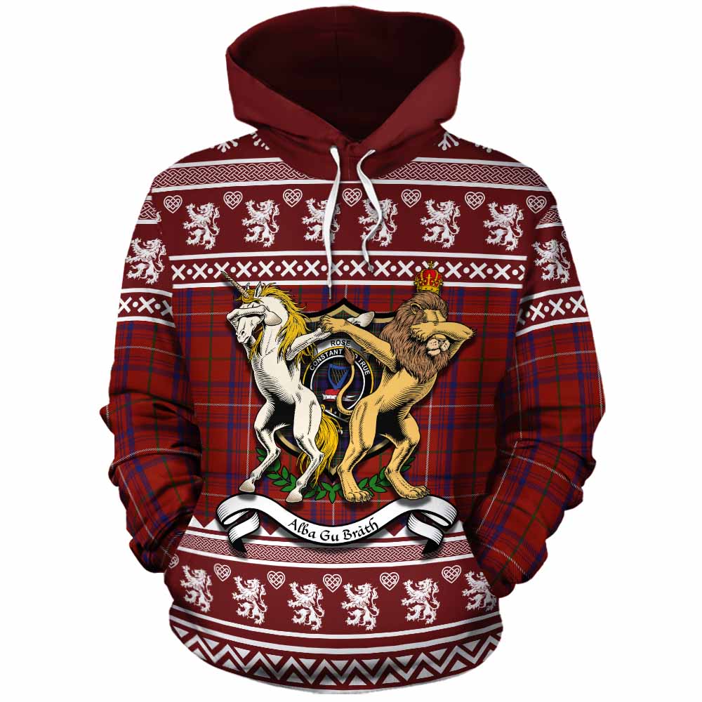 Rose Clan Tartan Crest Christmas Cotton Hoodie Coat of Arms Funny Style - Tartan Vibes Clothing