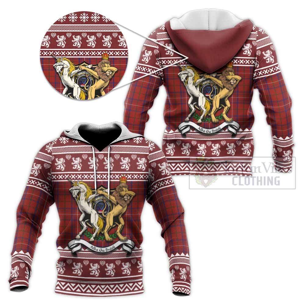 Rose Clan Tartan Crest Christmas Knitted Hoodie Coat of Arms Funny Style - Tartan Vibes Clothing